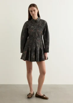 Printed Stretch Cotton Buttoned Mini Dress