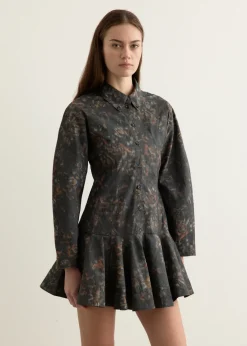 Printed Stretch Cotton Buttoned Mini Dress