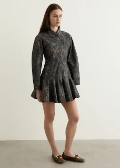 Printed Stretch Cotton Buttoned Mini Dress