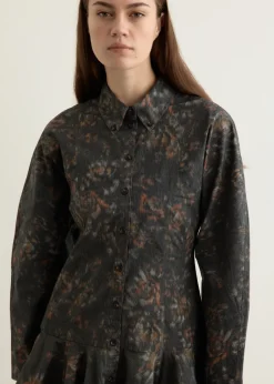 Printed Stretch Cotton Buttoned Mini Dress