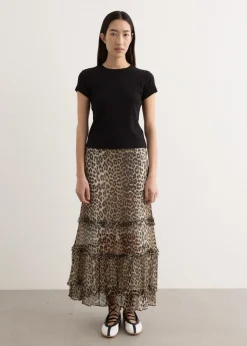 Printed Viscose Chiffon Long Ruffle Skirt