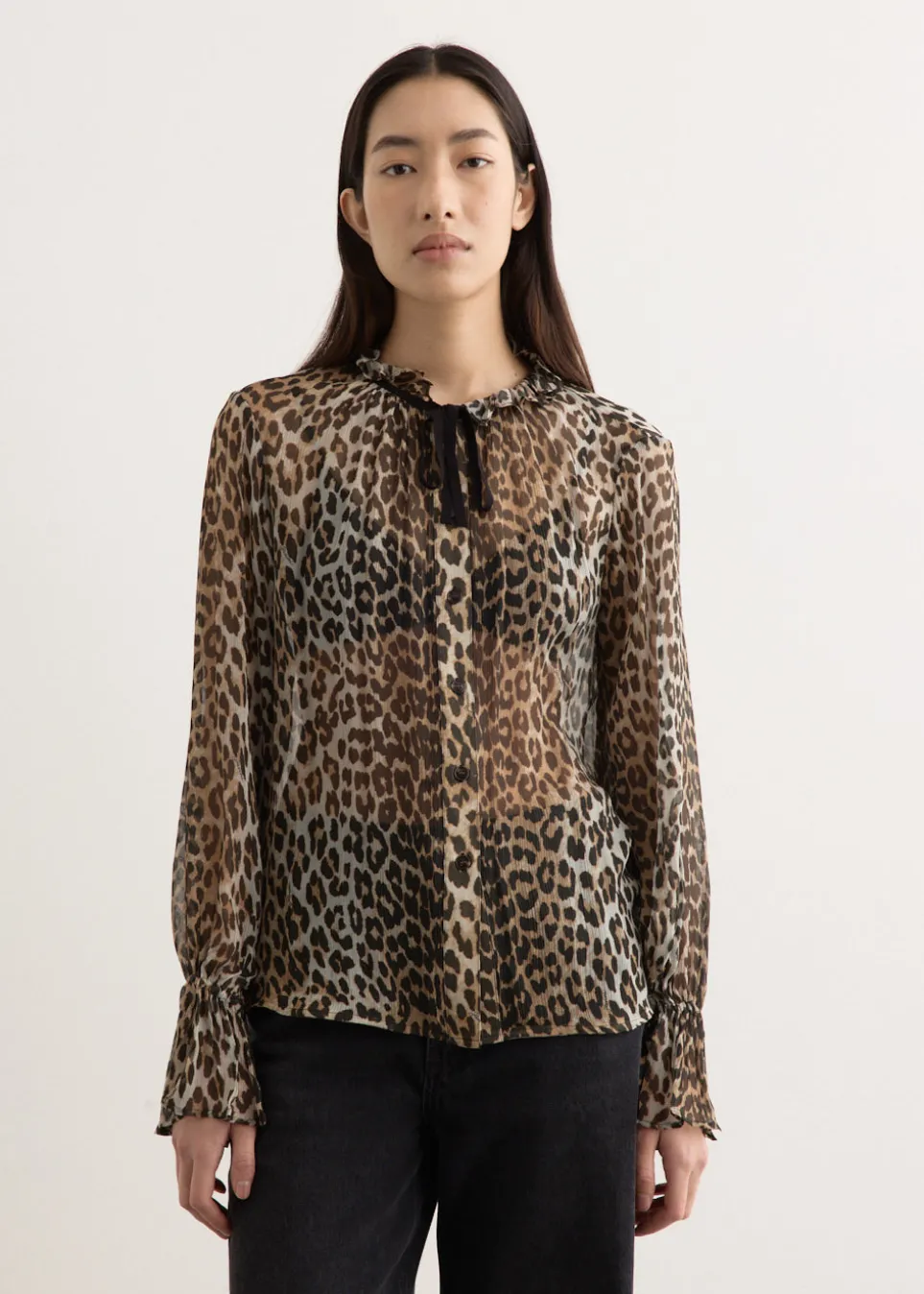 Printed Viscose Chiffon Tie String Shirt