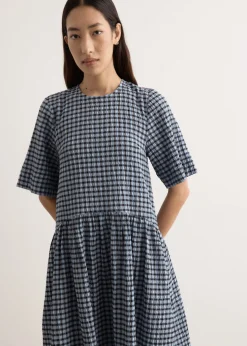 Seersucker Check Midi Dress