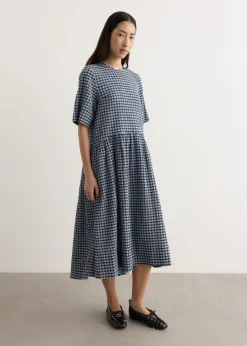 Seersucker Check Midi Dress