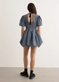 Seersucker Check Mini Smock Dress