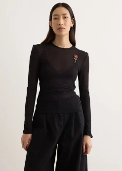 Sheer Fitted Ballet Mesh Top With Bip