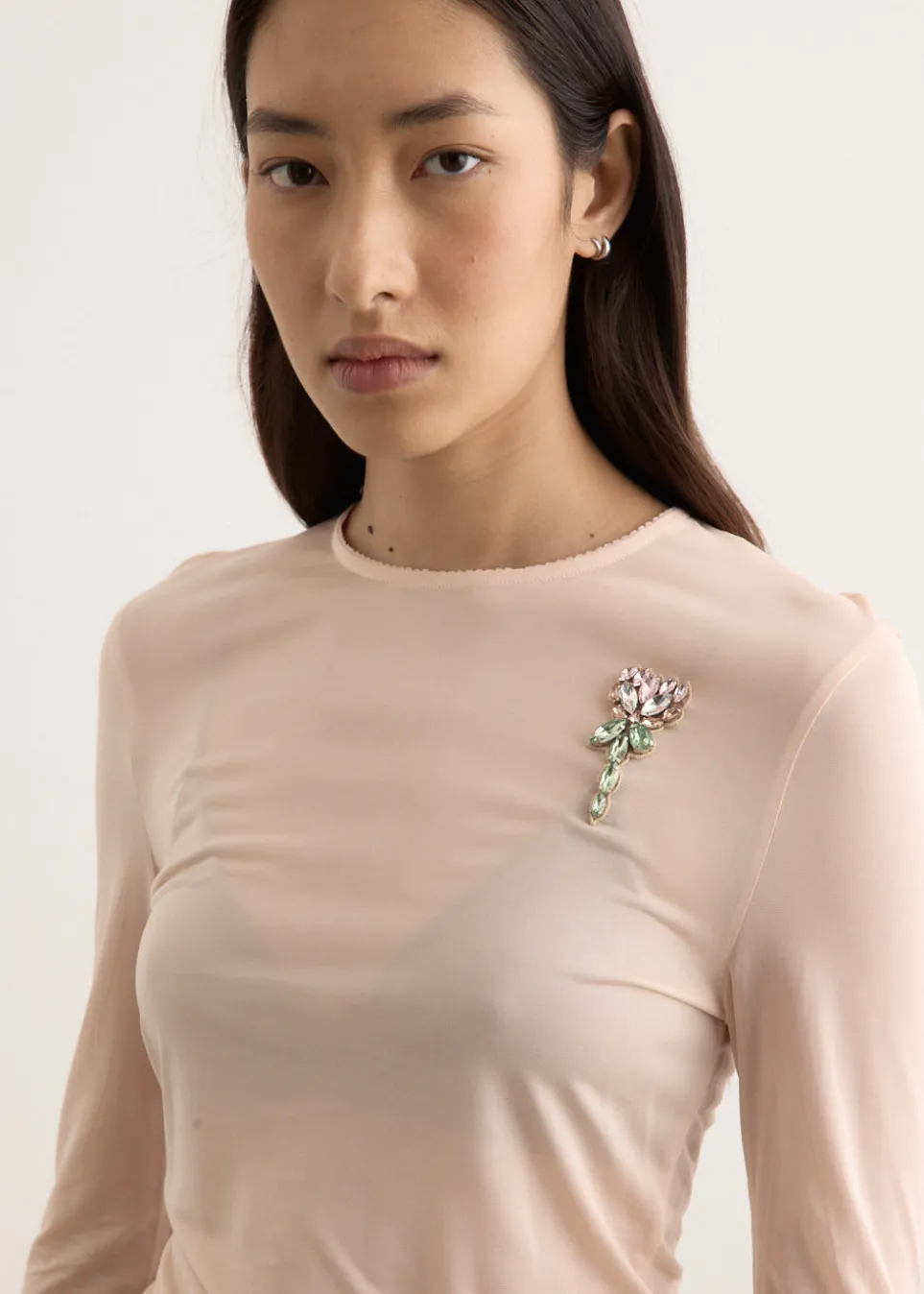 Sheer Fitted Ballet Mesh Top With Bip