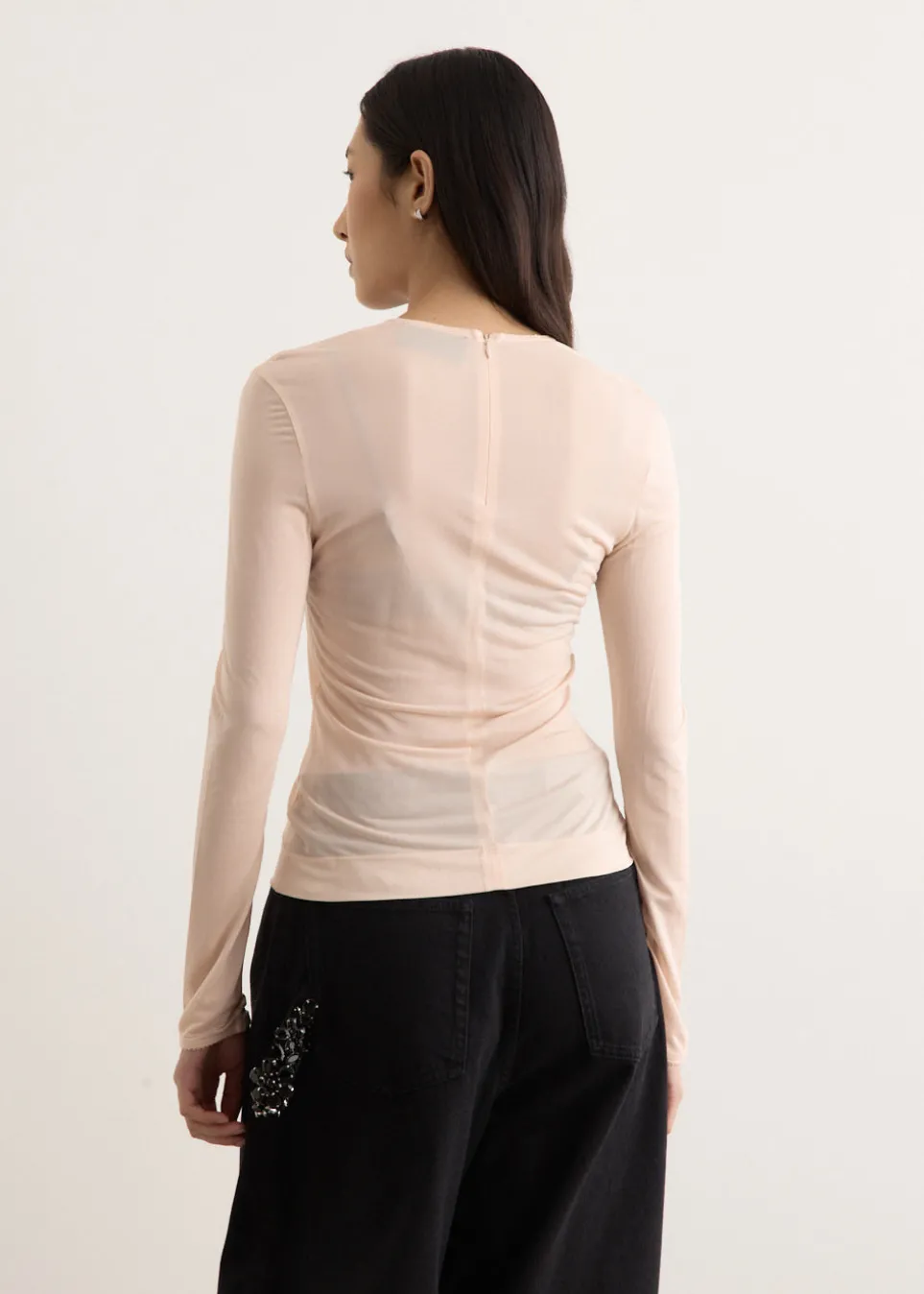 Sheer Fitted Ballet Mesh Top With Bip