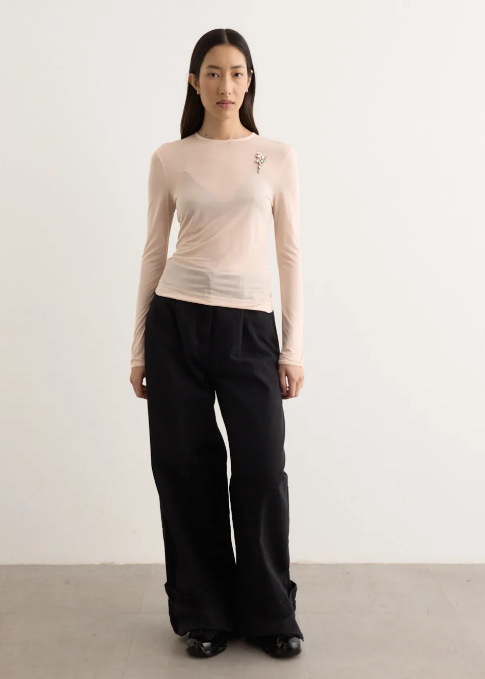 Sheer Fitted Ballet Mesh Top With Bip