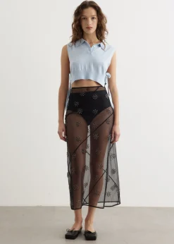 Sheer Spiral Midi Skirt