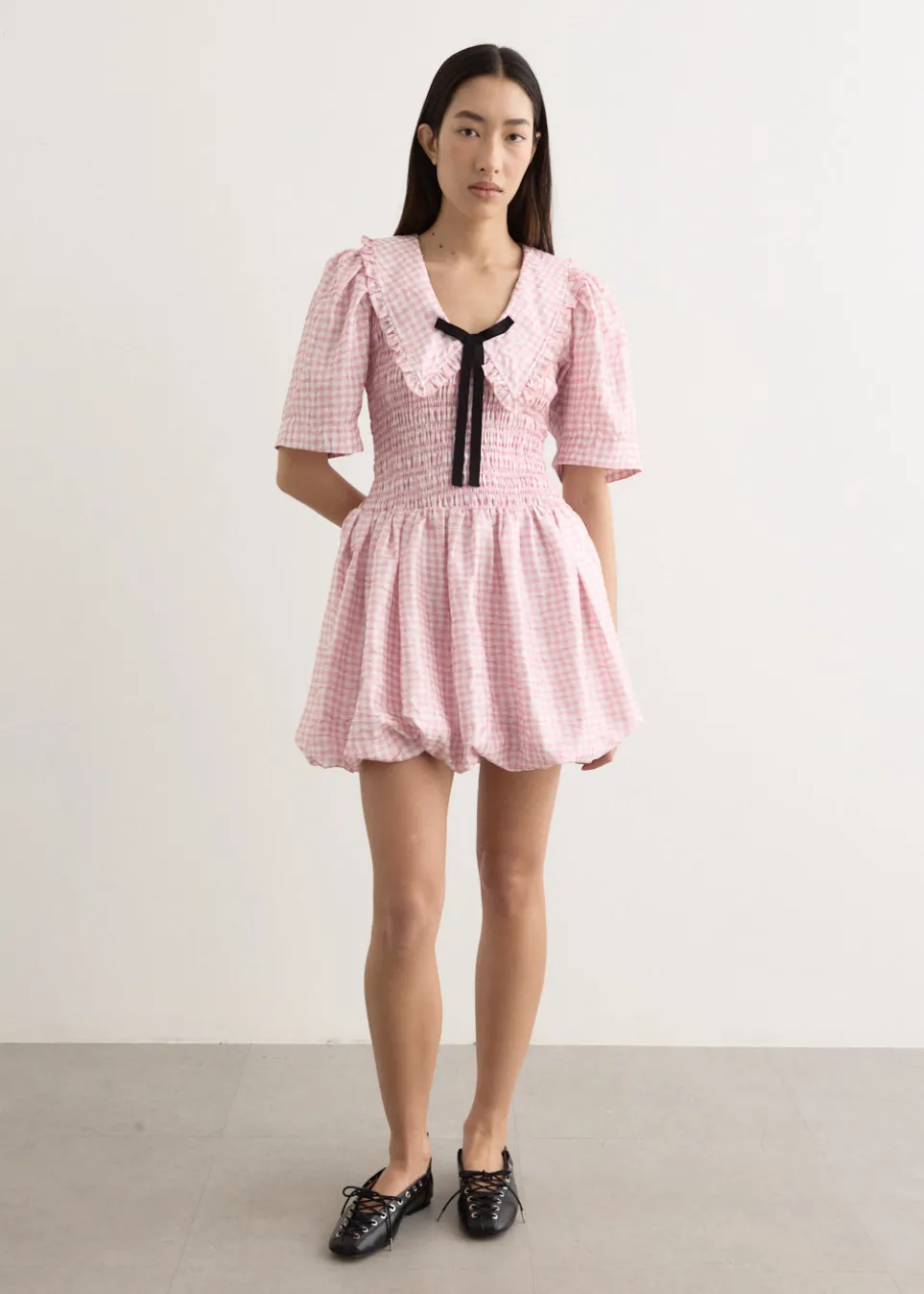 Shibori Pleat Mini Smock Bubble Dress