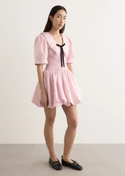 Shibori Pleat Mini Smock Bubble Dress