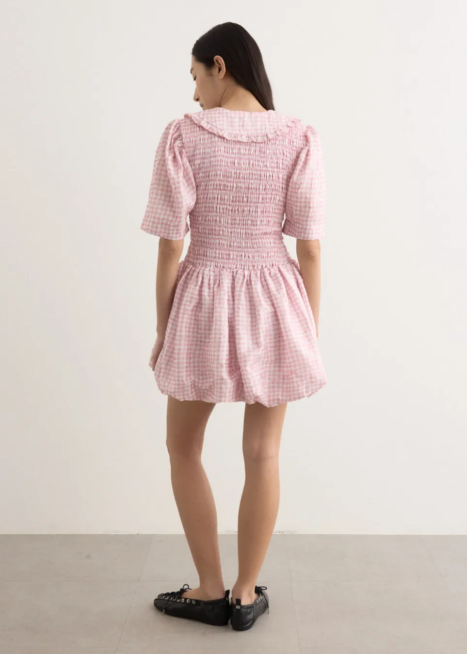 Shibori Pleat Mini Smock Bubble Dress