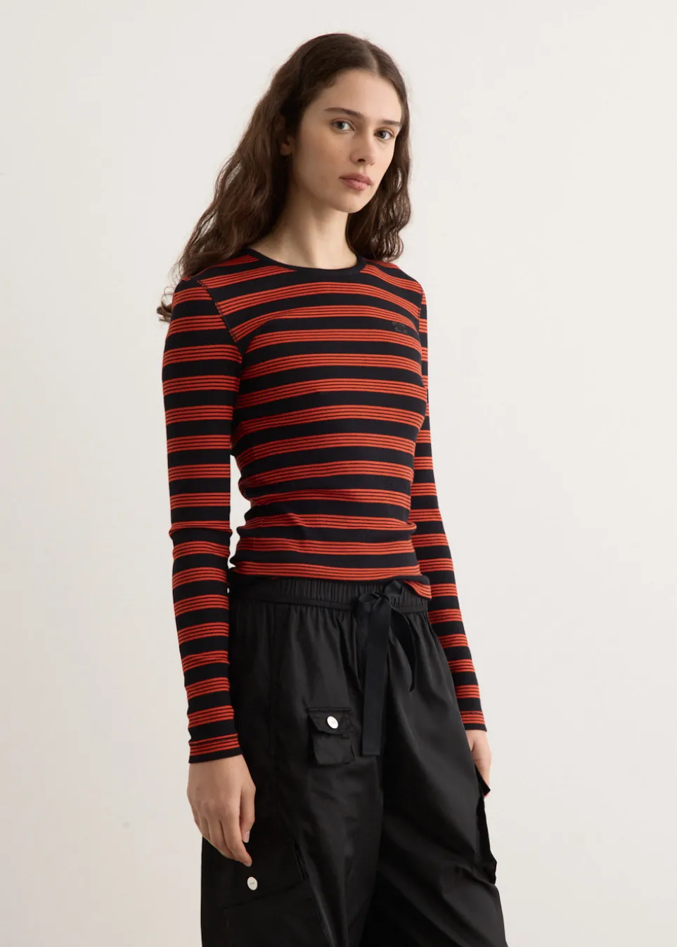 Soft Cotton Rib Striped Long Sleeve T-Shirt