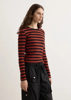 Soft Cotton Rib Striped Long Sleeve T-Shirt