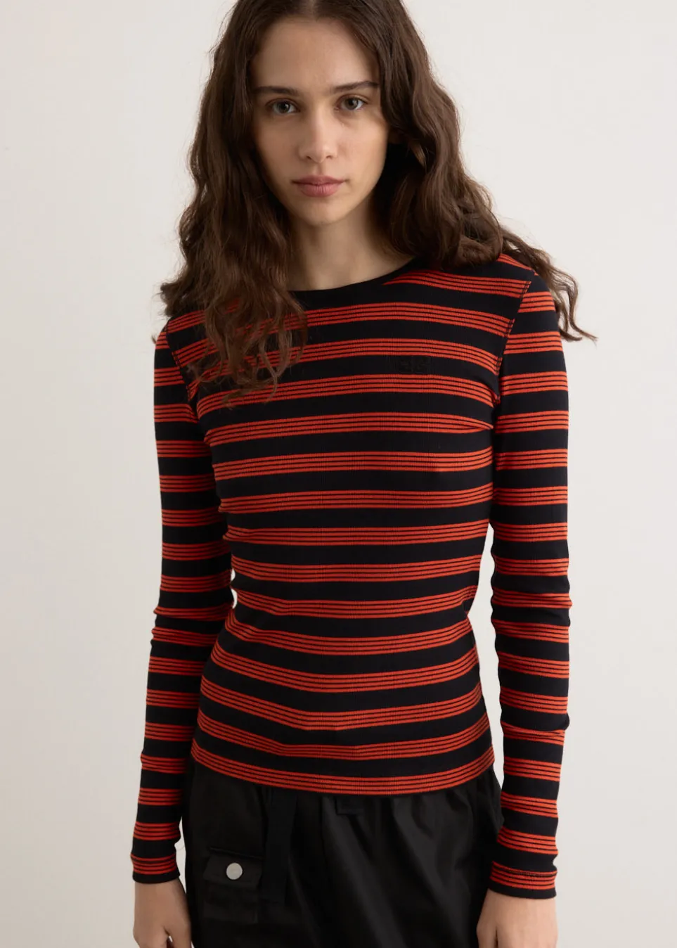 Soft Cotton Rib Striped Long Sleeve T-Shirt