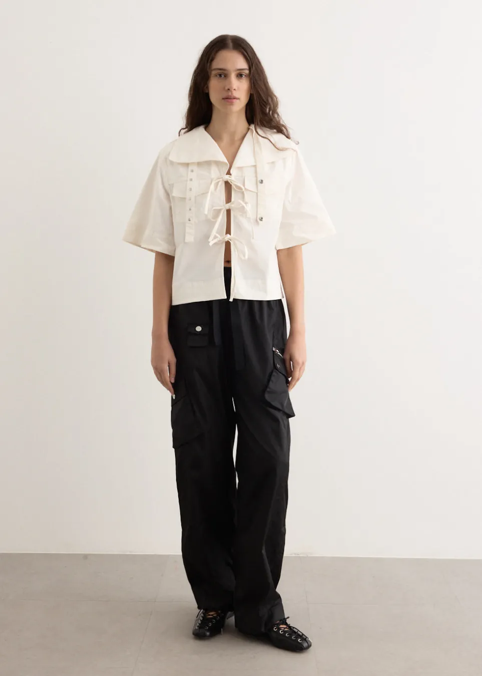 Stretch Cotton Cowl Neck Blouse