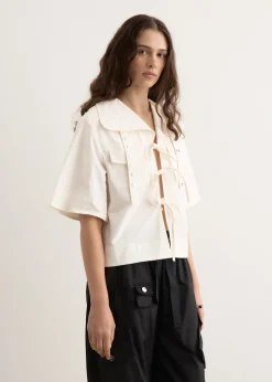 Stretch Cotton Cowl Neck Blouse