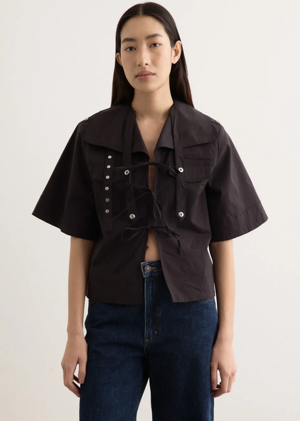 Stretch Cotton Cowl Neck Blouse