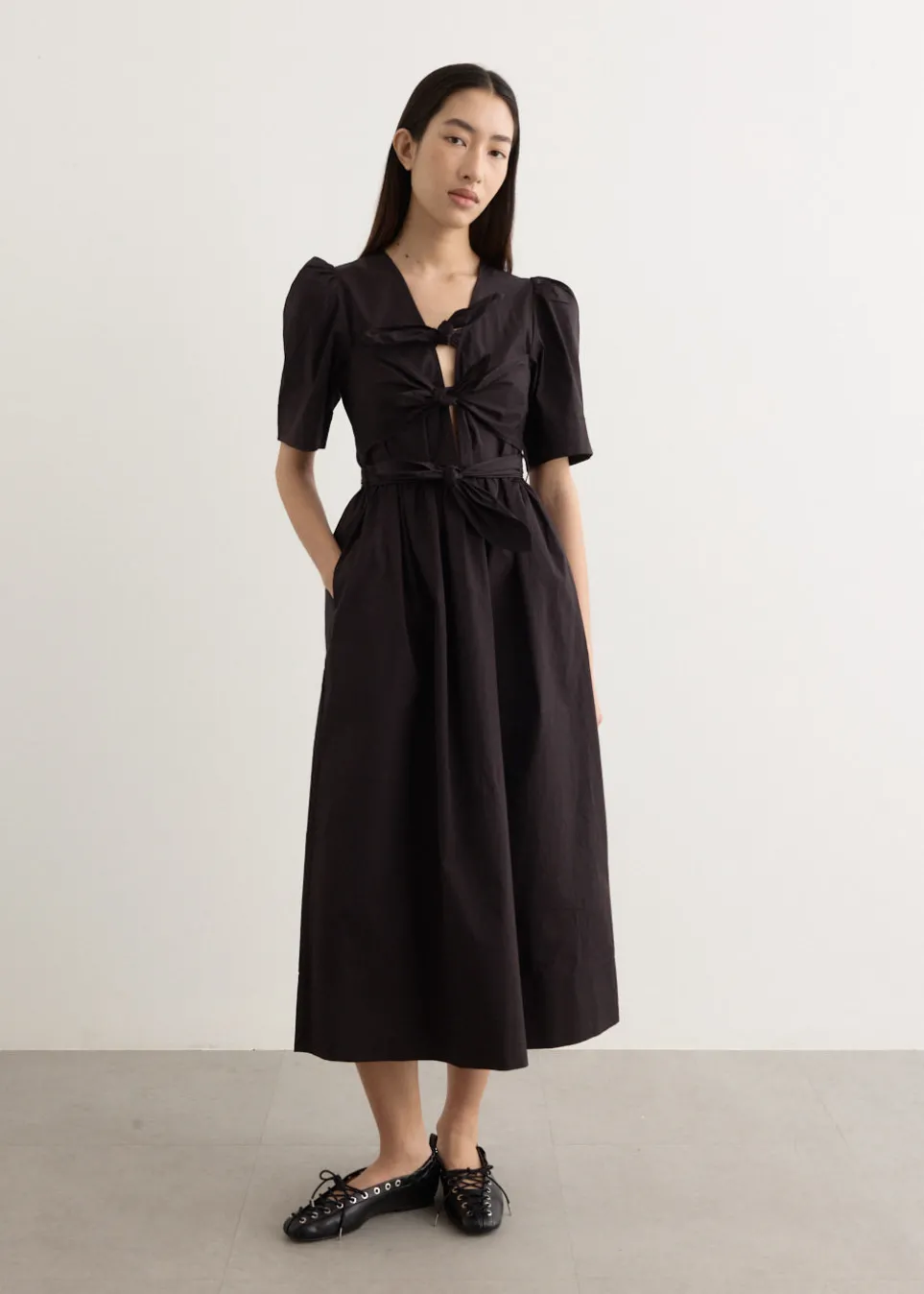Stretch Cotton Tie Strap Midi Dress