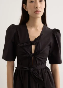 Stretch Cotton Tie Strap Midi Dress