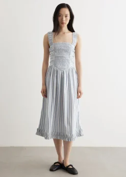 Stripe Midi Strap Smock Dress