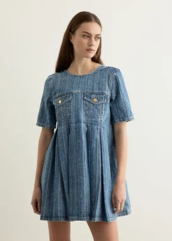 Structured Denim Open-Back Mini Dress
