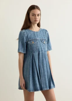 Structured Denim Open-Back Mini Dress