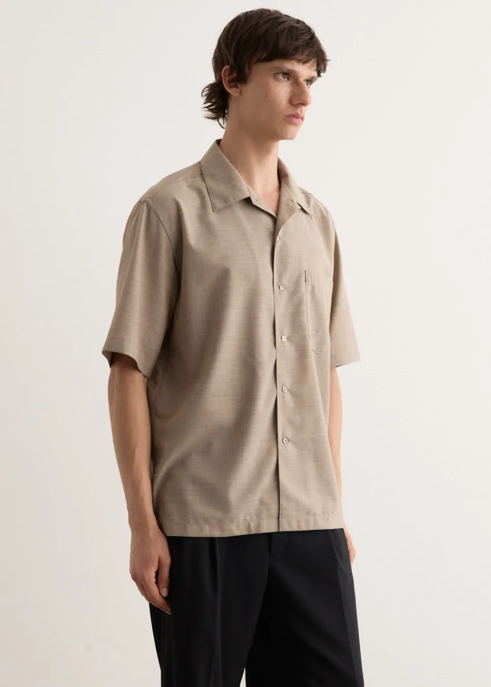 Super Fine Tropical Wool Open Collar Shirt