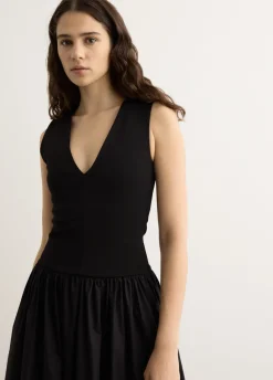 V Knit Cotton Dress