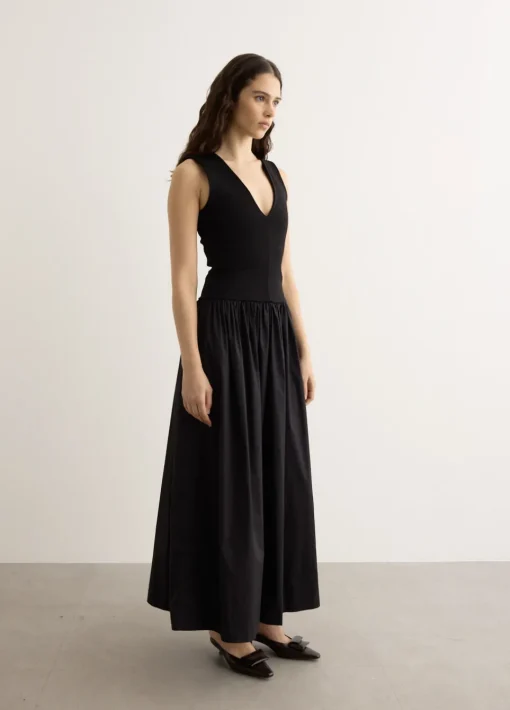 V Knit Cotton Dress
