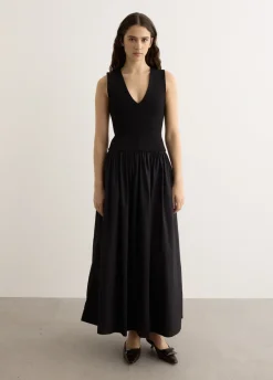 V Knit Cotton Dress