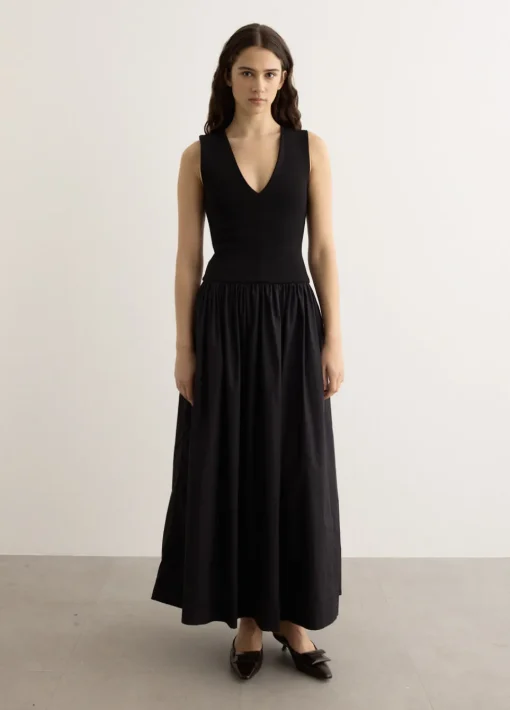 V Knit Cotton Dress