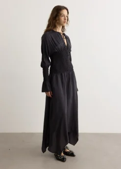 Viscose Habotai Smock Midi Dress