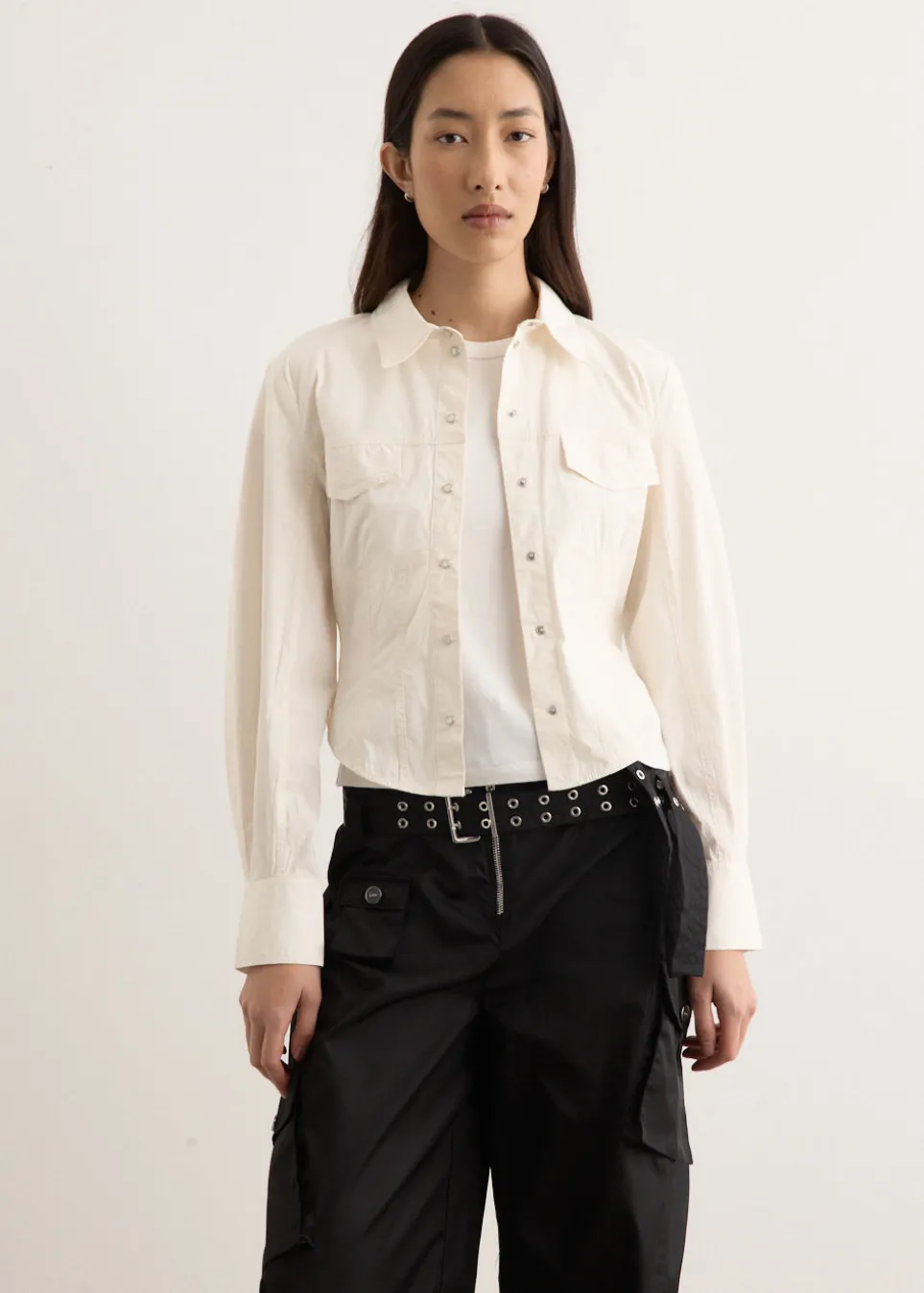 Washed Stretch Cotton Corset Shirt