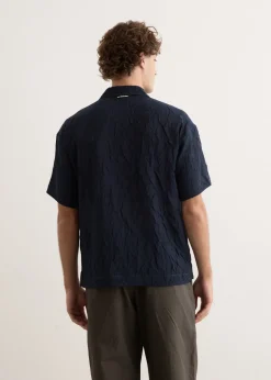 Washer Pleated Open Short Sleeve Shirt