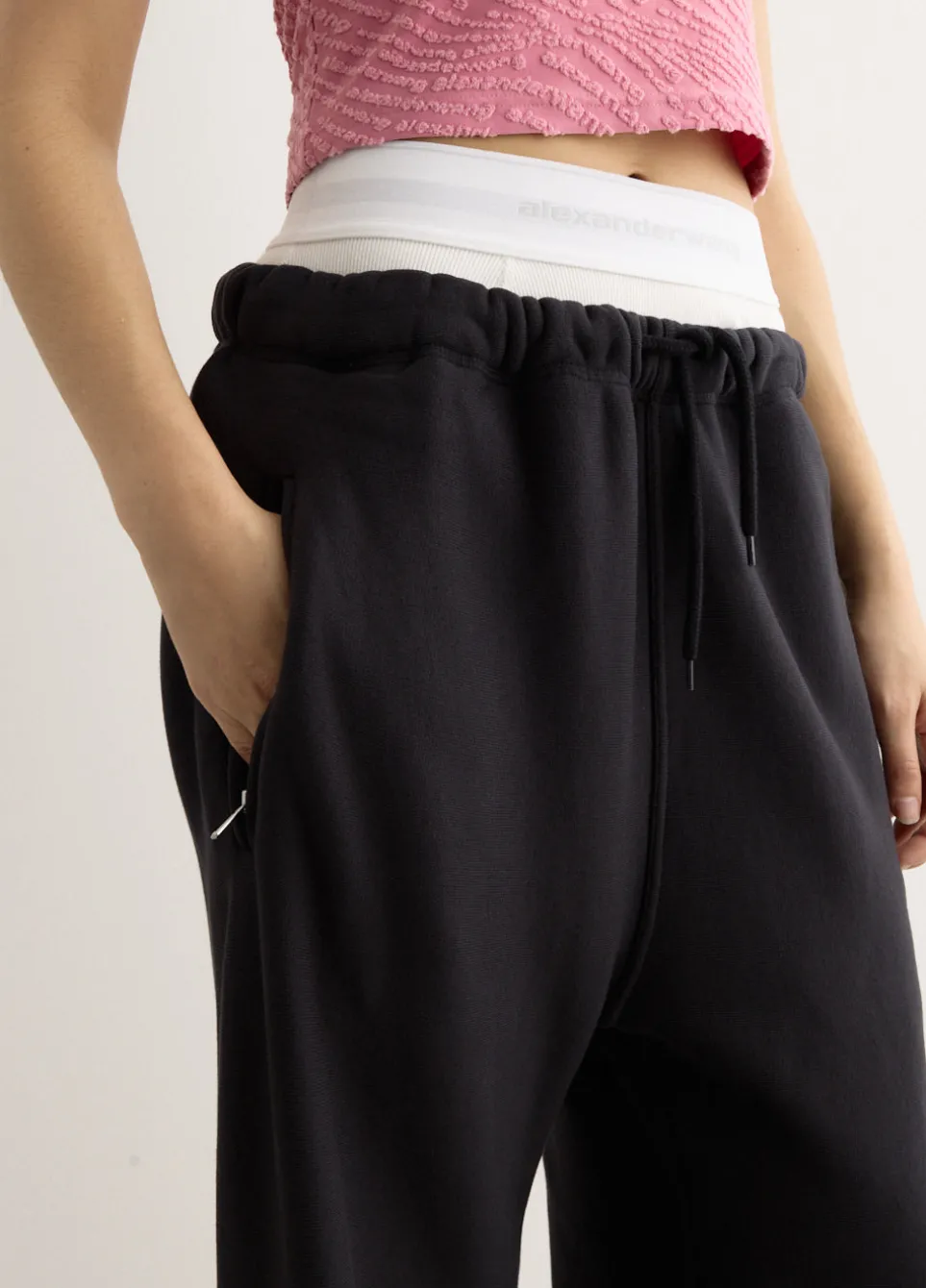 Wide Leg Sweatpants With Exposed Brief