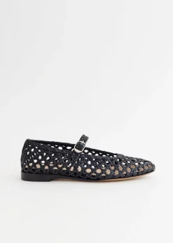 Woven Leather Mary Jane Flats