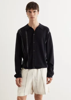 Yarn Stripe Collared Cardigan