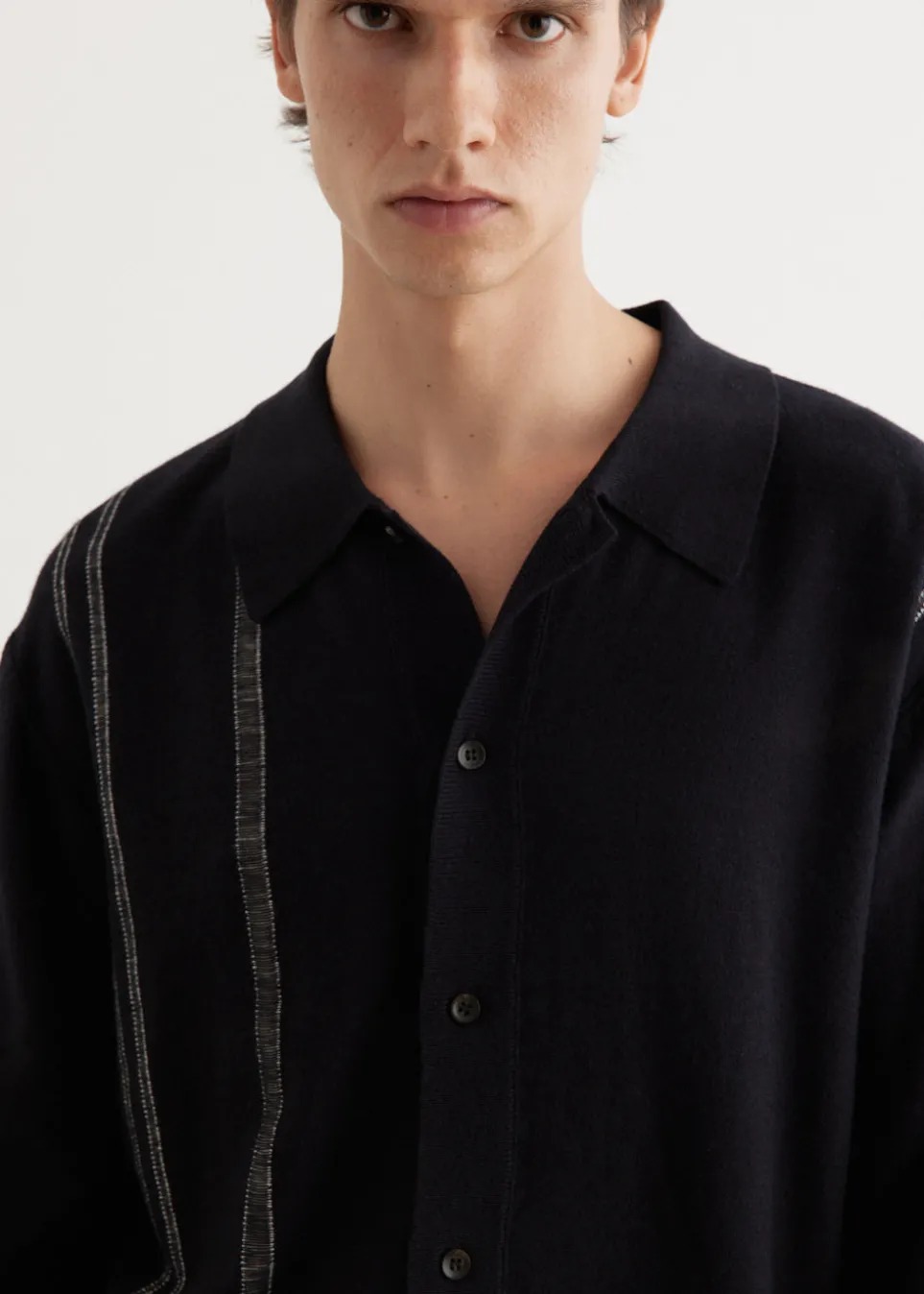 Yarn Stripe Collared Cardigan